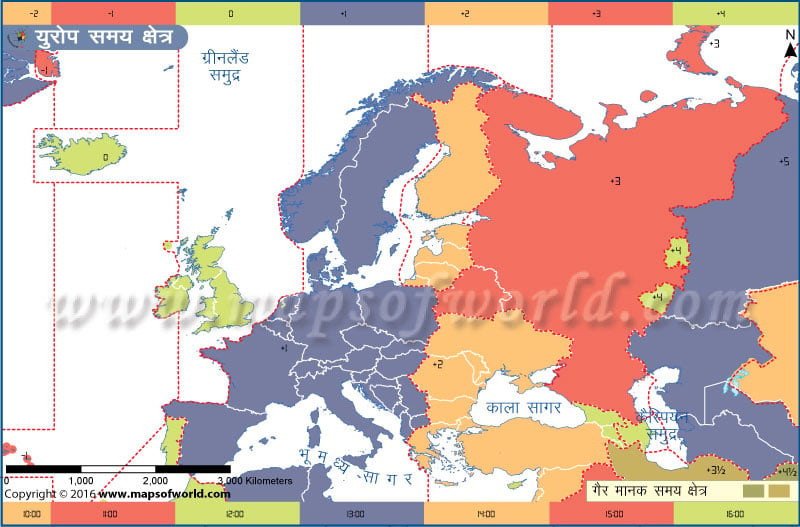यूरोप समय क्षेत्र मानचित्र
