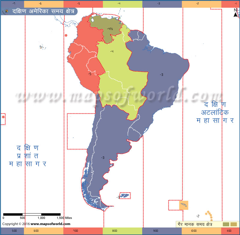 दक्षिण अमेरिका समय क्षेत्र मानचित्र